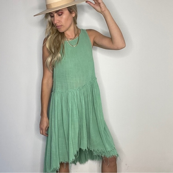 Free People Green Raw Hem Swing Dress - Picture 3 of 12